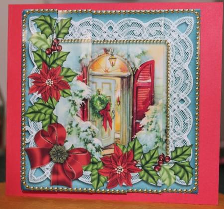 Christmas Door Poinsettia 5in One Side Stacker by Carmelina Borg Cuschieri