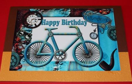 Steampunk Bicycle, with Pipe, in Metal Frame for Birthday A4 by Carmelina Borg Cuschieri