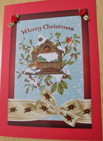 Christmas Birdhouse A4 Card Front by Carmelina Borg Cuschieri