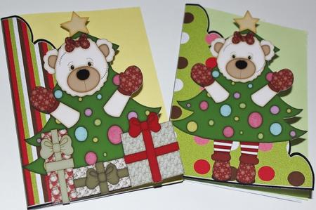 2 Red Teddy Christmas Tree Cards by Carmelina Borg Cuschieri