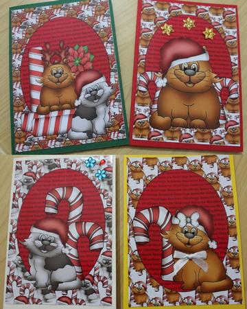 4 Red Cat Christmas Toppers by Carmelina Borg Cuschieri
