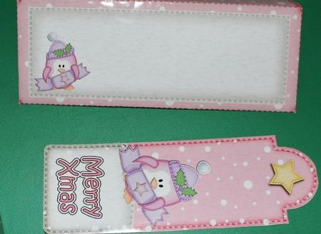 Xmas Penguin's Cracker Bookmark Card N Envelope by Carmelina Borg Cuschieri