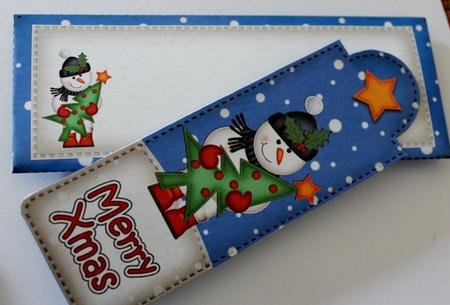 Xmas Snowman's Tree Bookmark Card N Envelope by Carmelina Borg Cuschieri