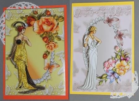 2 Art Deco Style Ladies Card Toppers by Carmelina Borg Cuschieri