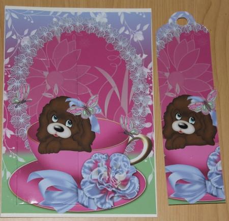Puppy in a Tea Cup, Bookmark Greeting Quick Card by Carmelina Borg Cuschieri