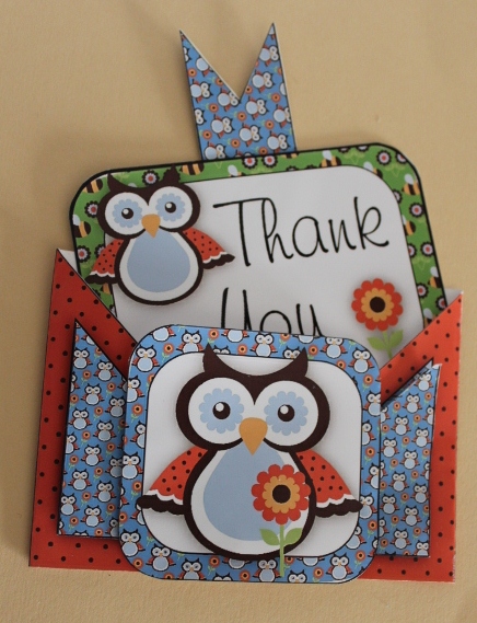 Criss Cross Pocket Blue Owl Thank You by Carmelina Borg Cuschieri