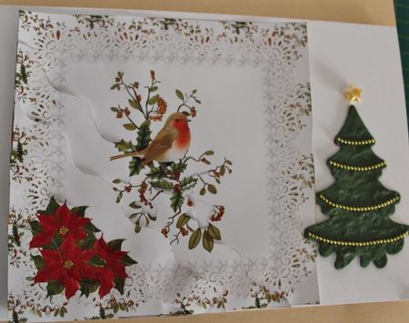 Christmas Robin on Branch Square Wavy Corner Stacker by Carmelina Borg Cuschieri
