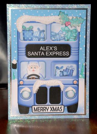 Xmas Santa Express Alex A5 Quick Card N 3D Decoupage by Bernadette Gibbs