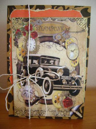 Vintage Car with Red Roses in Steam Punk Frame A4 by Natalie Cooper