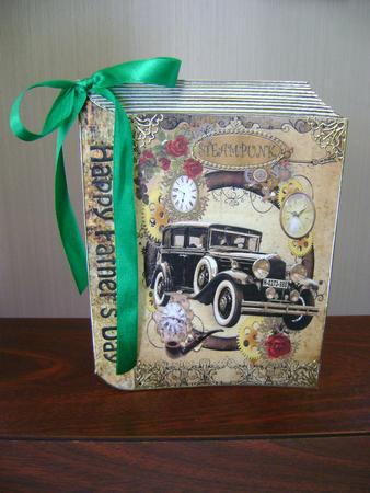 Vintage Car with Red Roses in Steampunk Frame Folded Book by Natalie Cooper