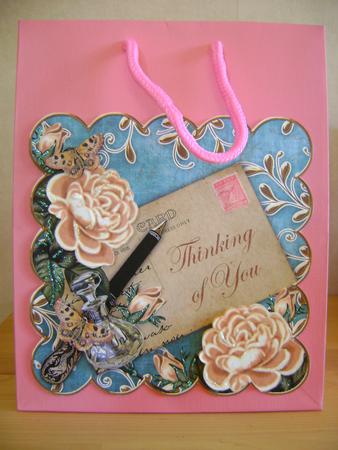 Peach Roses Teal Thinking of You 8in Scallop Step by Step by Natalie Cooper