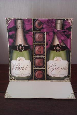 8 x 8 Bride & Groom Champers N Chocs Scalloped Corner Topper by Natalie Cooper