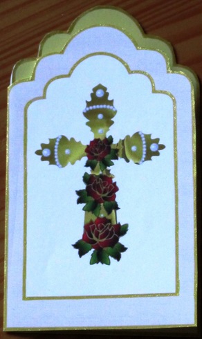 Double-tag Shaped Card with Cross and Roses( Easter or Christening ) by Jenny Orpwood