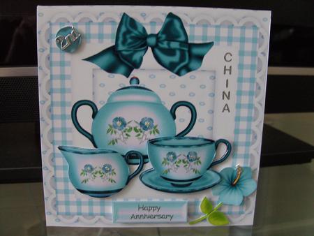 Floral Tea Set in Turq with Bow by Julie Morgan