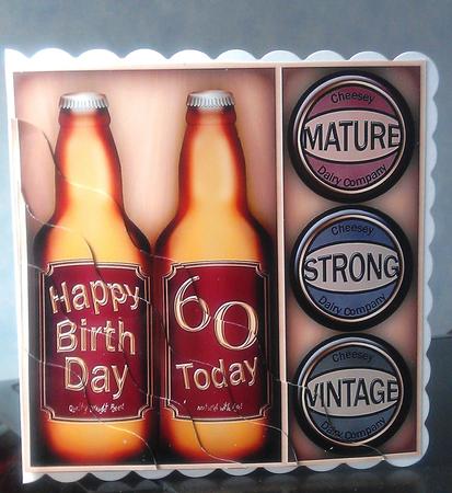 60th Birthday Beer Gift Set Wavy Corner Side Stacker Topper by Lesley Carter