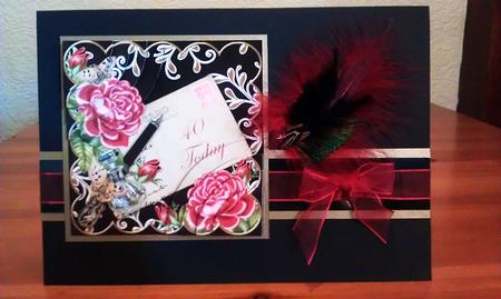 Deep Pink Roses Black 40 Today 6in Duo Corner Stacker by Sheila Morrison