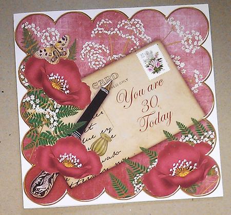 Red Poppy 30 Today 8in Scallop Decoupage Topper by Sheila Morrison