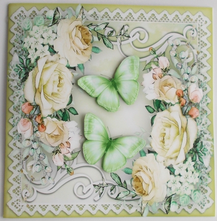 Pale Green  Roses and  Butterflies by Sharon Wilson
