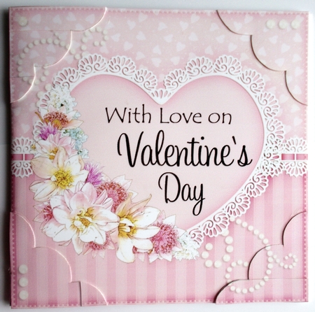 8 x 8 A Touch of Elegance Valentines Day Flowers, Lace & Pearls Scalloped Corner Topper   by Sharon Wilson