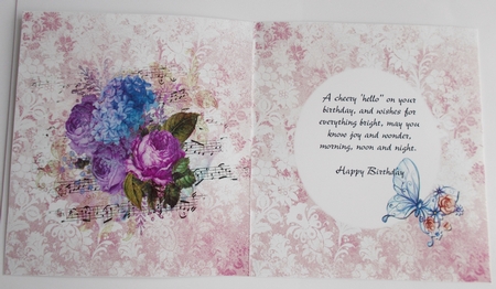 6 x 6 Card Insert Hydrangea/Roses Pink/Lilac/White by Sharon Wilson