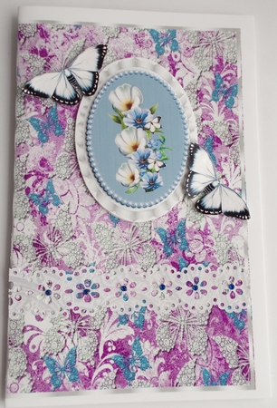 A4 Paper White/Blue Butterflies on Magenta Background by Sharon Wilson