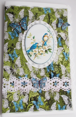 A4 Paper White/Blue Butterflies on Dark Green Background by Sharon Wilson