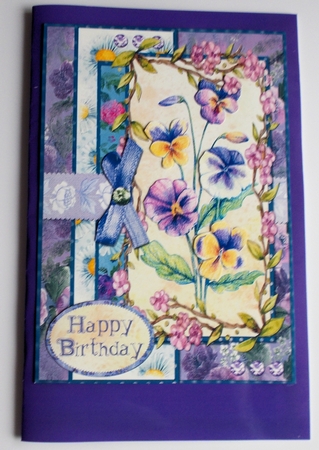 A5 Card Front Pansies/Floral Frame with Topper and Sentiments by Sharon Wilson