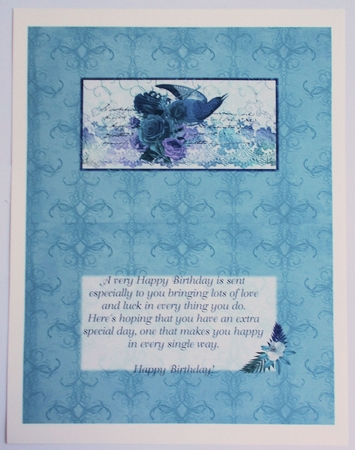 A5 Card Insert Turquoise/Lilac Bird Ephemera on Aqua Background, Blank by Sharon Wilson