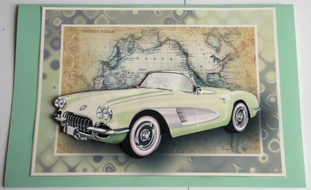 Pastel Lime Green Vintage Sports Car Card Front by Sharon Wilson