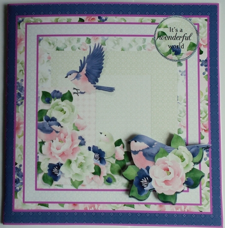 Its a wonderful world. 8 x 8  Card topper with bluebird decoupage by Sharon Wilson
