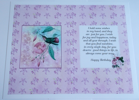 A5 Card Insert Hummingbird on Pink Floral Background by Sharon Wilson