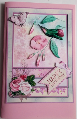 A5 Card Insert Hummingbird on Pink Floral Background by Sharon Wilson