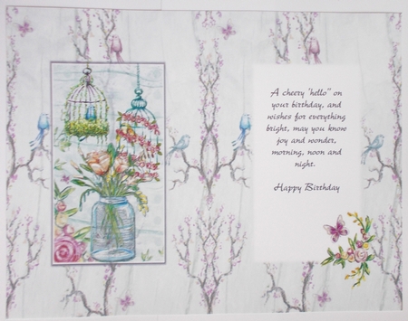 A5 Insert Floral Vase/Birdcages on Birds/Trees Background, Blank by Sharon Wilson