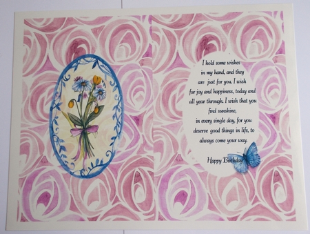 A5 Card Insert Wildflower Posy on Pink Floral Background by Sharon Wilson