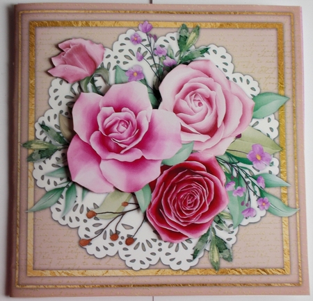 Beautiful Pink Roses on a Lace Mat by Sharon Wilson