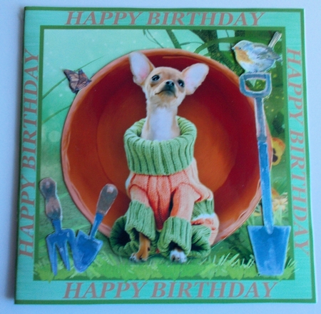 3 Cute Birthday little gardening helper Chihuahua card fronts/toppers by Sharon Wilson