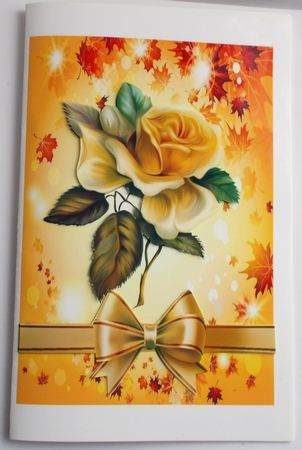 Lovely yellow rose in Autumn shade A5 with bow by Sharon Wilson