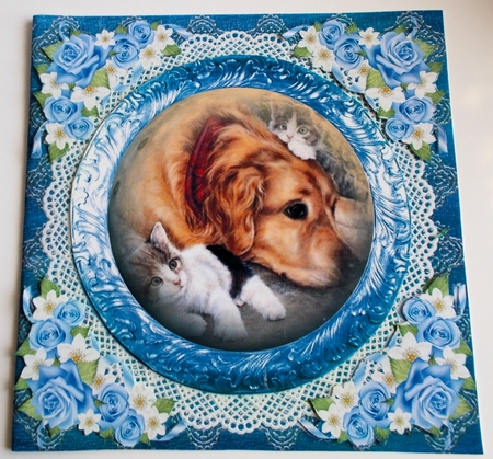 3 Blue floral pets card fronts/toppers 1 by Sharon Wilson