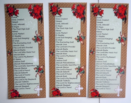 NAMES OF GOD BOOKMARKS CHRISTMAS by Sharon Wilson