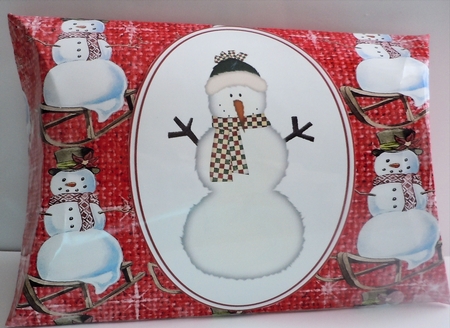 A4 Paper Christmas Snowmen on Snowy Burlap Background, Red/White by Sharon Wilson