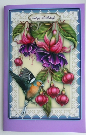 Fuschias, Lace & Finch - 5 x 7 Card Kit With Decoupage, Insert, Envelope & Masses Of Tags  by Sharon Wilson
