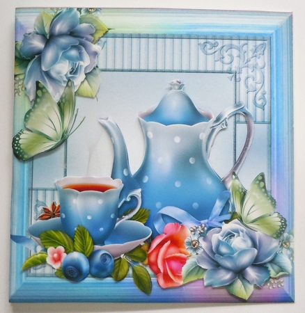 pretty teatime with roses and rainbow 8x8 frame by Sharon Wilson