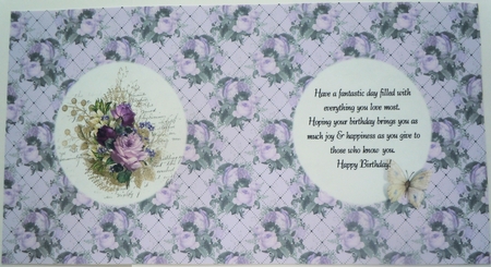 6 x 6 Card Insert Shabby Lilac/Purple/Gold Bouquet on Lilac Floral Background, Blank by Sharon Wilson