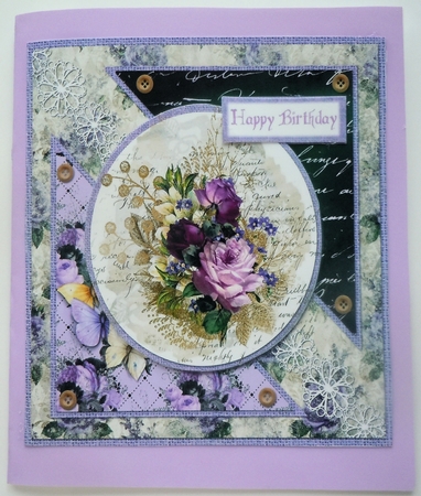 6 x 6 Card Insert Shabby Lilac/Purple/Gold Bouquet on Lilac Floral Background, Blank by Sharon Wilson