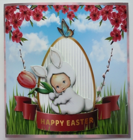 Babys 1st Easter - 6x6 inch card front with decoupage by Sharon Wilson