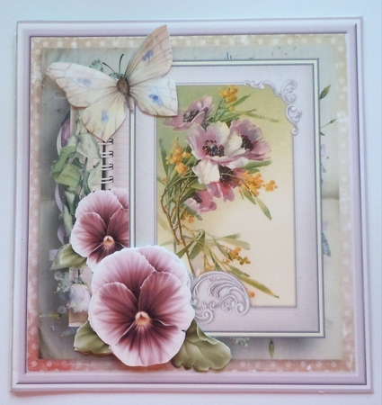 Anemones, pansy and mimosa 7x7 by Sharon Wilson