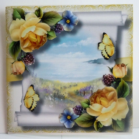 Floral Parchment Scroll 7 8x8 by Sharon Wilson