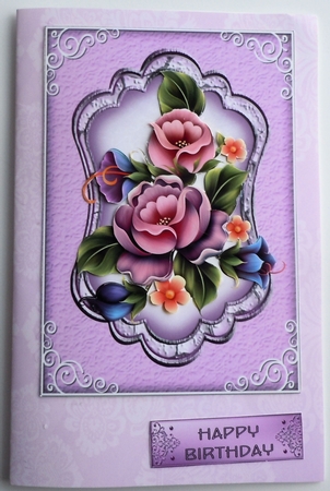 Enchanted Flowers - A5 card front with decoupage by Sharon Wilson