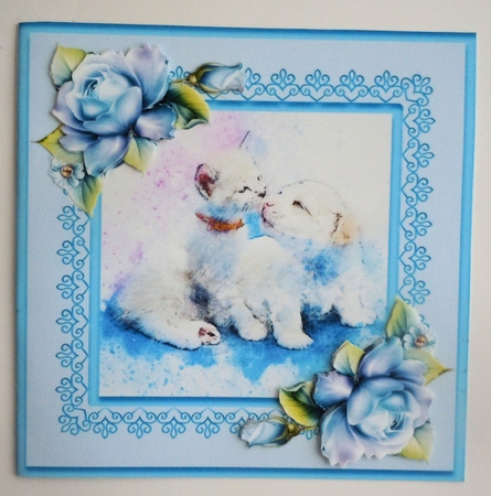 Watercolour Kitten and Puppy with Porcelain Roses by Sharon Wilson