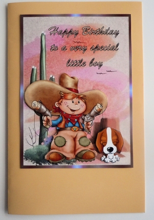 Birthday Cowboy - 7x5 inch card front with decoupage by Sharon Wilson